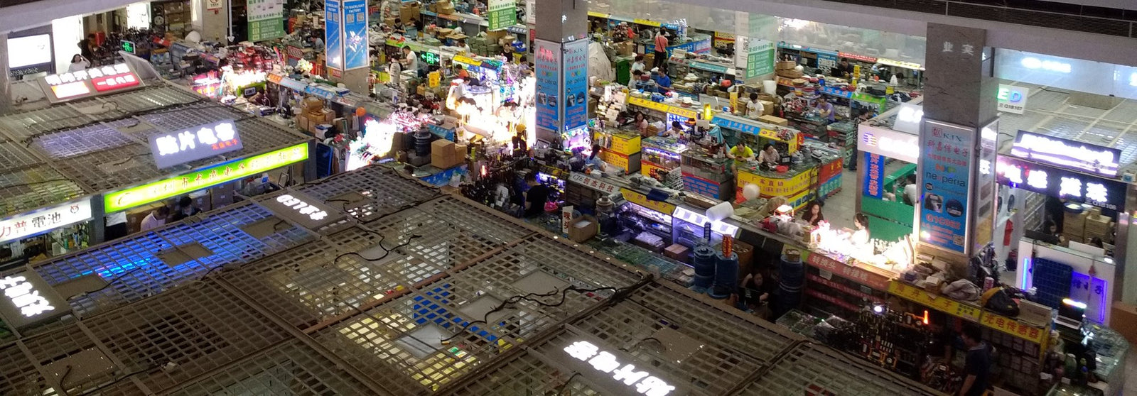 Electronics stalls inside a HuaQiangBei market building in Shenzhen